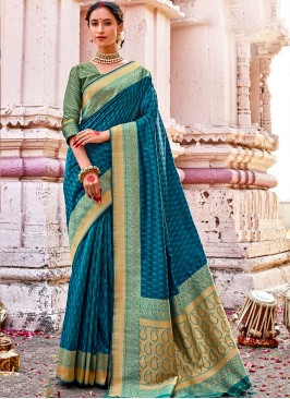 Teal Color Saree In Silk