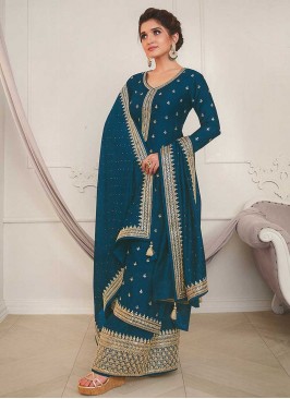 Teal Color Silk Georgette Plazzo Suit