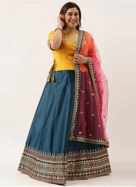 Teal Color Silk Thread Work Lehenga