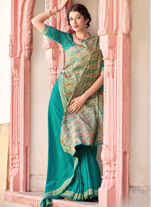 Teal Color Silk Tradiotional Wear Saree