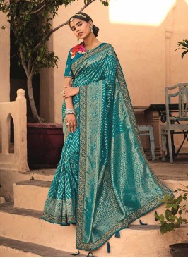 Teal Color Silk Weaving Saree