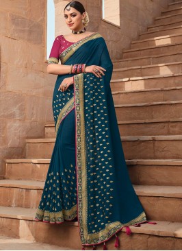 Teal Color Vichitra Silk Saree