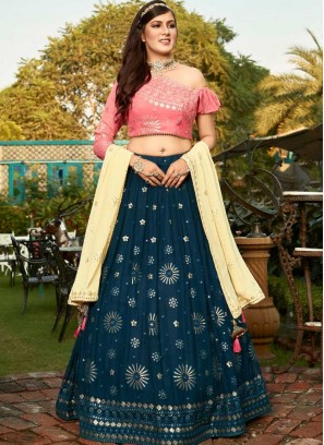 Teal Color Work Wedding Wear Lehenga