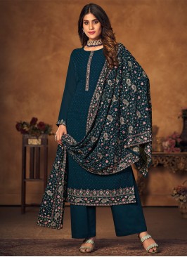 Teal Cutwork Straight Salwar Kameez