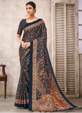 Teal Digital Print Party Saree