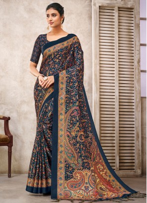 Teal Digital Print Party Saree