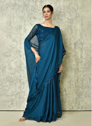 Teal Embroidered Classic Saree