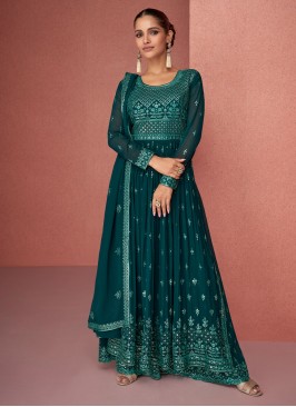 Teal Embroidered Engagement Salwar Kameez