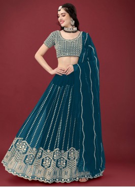 Teal Faux Georgette Lehenga Choli