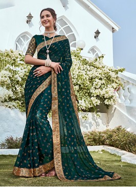 Teal Festival Trendy Saree