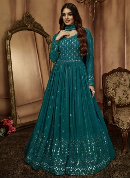 Teal Georgette Anarkali Salwar Kameez