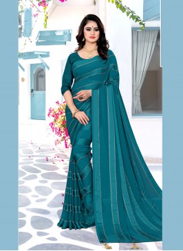 Teal Georgette Satin Swarovski Bollywood Saree