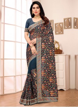 Teal Georgette Wedding Saree