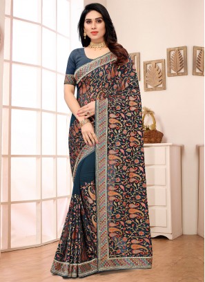 Teal Georgette Wedding Saree