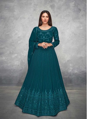 Teal Green Color Georgette Embroidered Anarkali Suit