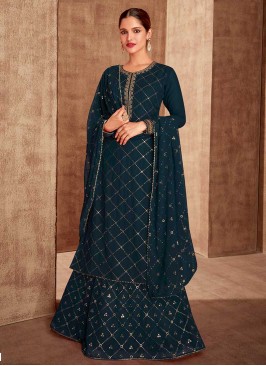 Teal Green Color Georgette Embroidered Suit