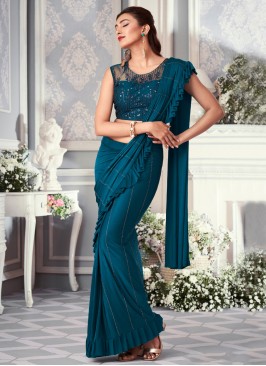 Teal Lycra Party Classic Saree