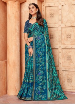 Teal Printed Trendy Saree