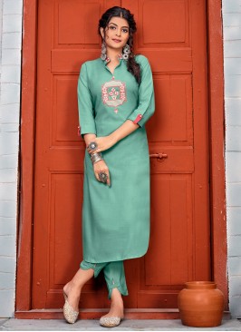 Teal Rayon Festival Casual Kurti