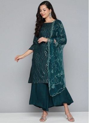 Teal Rayon Palazzo Salwar Suit