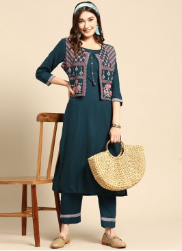 Teal Rayon Party Wear Kurti