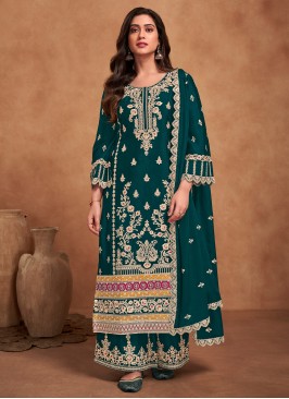 Teal Reception Palazzo Salwar Kameez