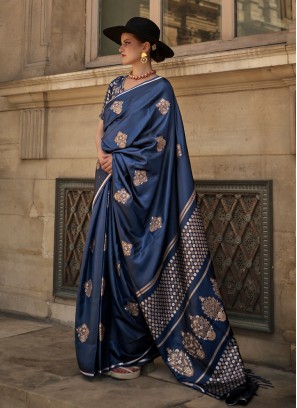 Teal Satin Engagement Designer Saree