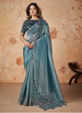 Teal Stone Party Contemporary Saree