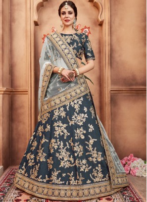 Teal Wedding Art Silk Lehenga Choli