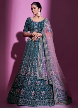 Teal Wedding Faux Crepe Lehenga Choli