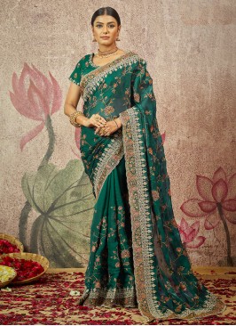 Tempting Embroidered Organza Saree