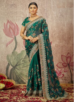 Tempting Embroidered Organza Saree