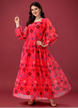 Tempting Faux Georgette Pink Digital Print Readymade Gown