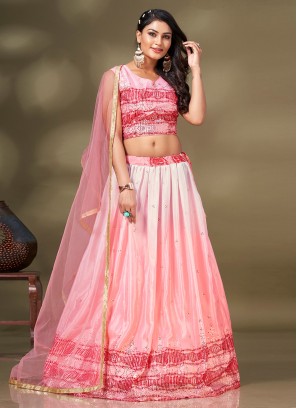 Tempting Rose Pink Chiffon A Line Lehenga Choli