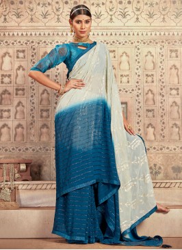 Thread Georgette Saree in Blue