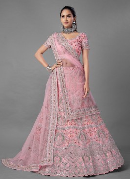 Thread Net Lehenga Choli in Pink