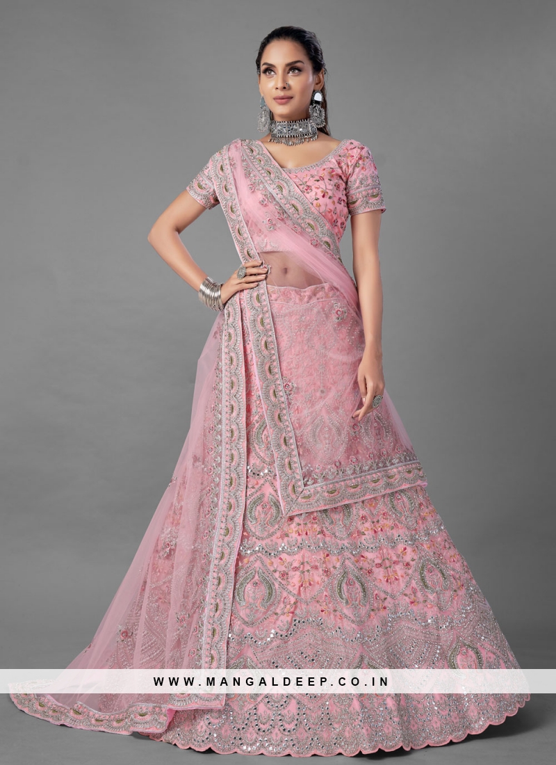 Thread Net Lehenga Choli in Pink