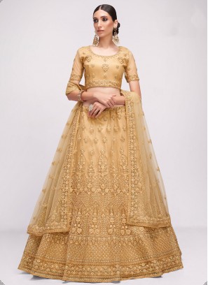 Thread Net Trendy Lehenga Choli in Brown