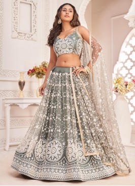 Thread Net Trendy Lehenga Choli in Grey