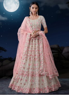 Thread Net Trendy Lehenga Choli in Off White