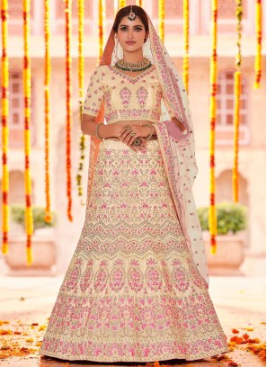 Thread Pure Crepe Lehenga Choli in Yellow