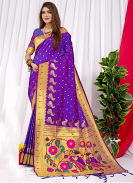 Thread Silk Contemporary Saree in Purple