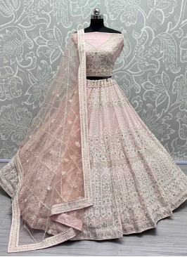 Thread Work Net Trendy Lehenga Choli in Pink