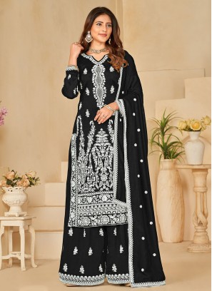Thrilling Art Silk Black Trendy Salwar Kameez