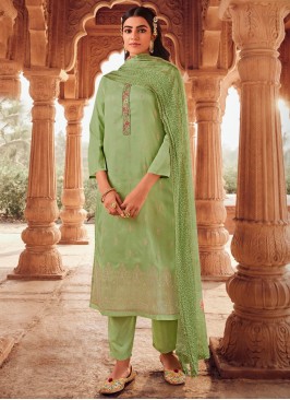 Thrilling Embroidered Green Pant Style Suit 