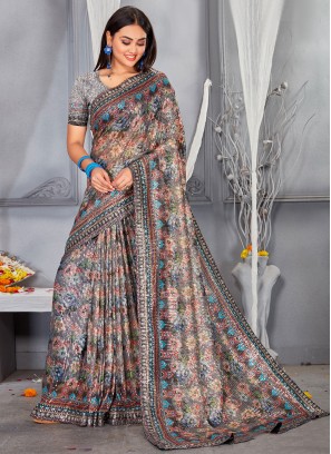 Thrilling Multi Colour Mehndi Classic Saree