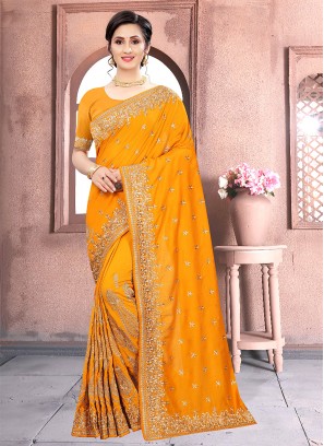 Thrilling Mustard Festival Classic Designer Saree