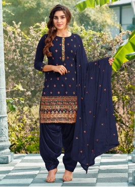 Thrilling Navy Blue Festival Patiala Salwar Kameez