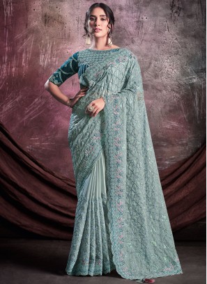 Thrilling Organza Sequins Traditional Saree