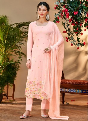 Thrilling Sequins Georgette Pink Long Length Salwar Suit